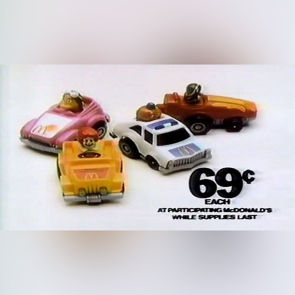McDonald’s vintage 1985 toys fast Mac cars happy meal Ronald McDonald set